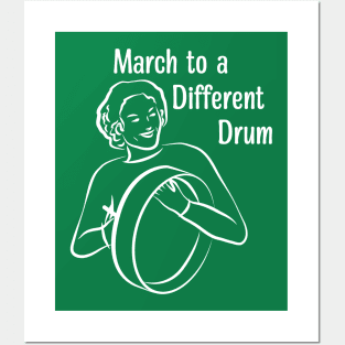 March to a Different Drum - Curly Haired Bodhran Player - white Posters and Art